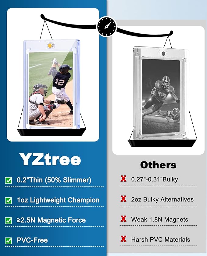 204ct Magnetic Trading Card Holders: 35pt One Touch Card Holder, U-V Protection Hard Plastic 35 PT Magnetic Cards Case for Sports Game, Football, Baseball Cards - Ultra Slim