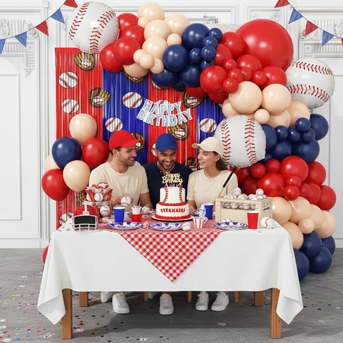 Baseball Party Decorations Balloon Arch Kit with 2 Baseball Foil Fringe Curtains, Baseball Decorations for Boys Sports Birthday, Game Day, Senior Night, Team Celebration Party Supplies