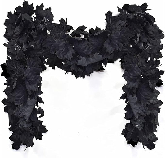 3 Pack Black Leaf Garland, Artificial Autumn Hanging Maple Leaves Vines Foliage Garland for Halloween Party Front Door Home Fireplace Decor (5.5Ft/Pack)