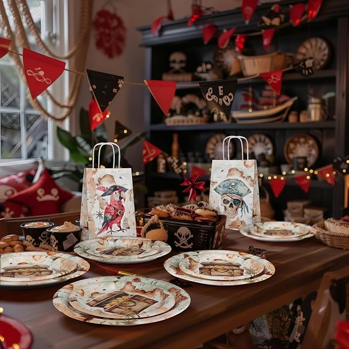 Pirate Birthday Party Supplies for 40 Guests, Treasure Map Pirate Plates and Napkins Set, Pirate Party Decorations for Boys