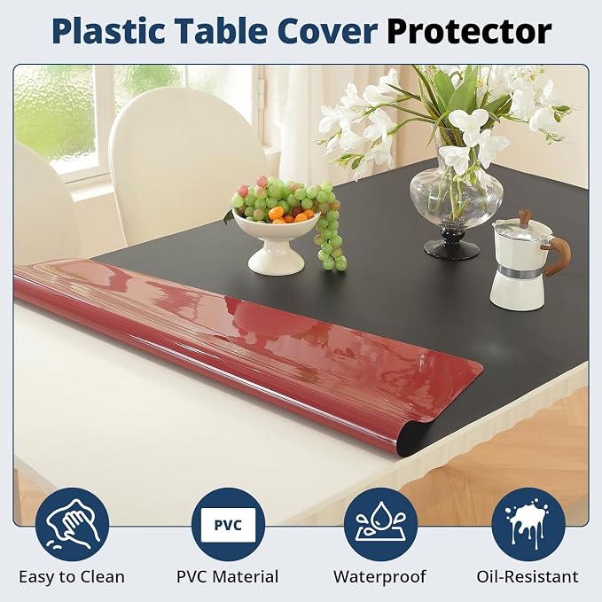 OstepDecor Black Table Cover Protector 16 x 28 Inch, 1.5mm Thick Plastic Table Cover, Dining Table Protector Pad, Waterproof & Easy Cleaning PVC Desk Mat for Dresser, Coffee & Kitchen Wooden Tabletop