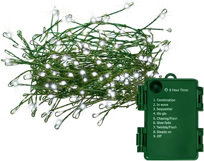 FairyGlim Battery Operated Christmas Lights, 20FT 200 Micro LEDs Fairy Lights with 8 Modes and Timer, Green Copper Wire for Indoor Outdoor Christmas Tree Wreath Garland Garden Party,Cool White