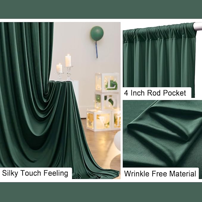 10 ft x 10 ft Wrinkle Free Hunter Green Backdrop Curtain for Parties, Polyester Dark Green Photo Backdrop Drapes 2 Panels 5x10ft for Baby Shower Wedding Birthday Party Photography Curtains