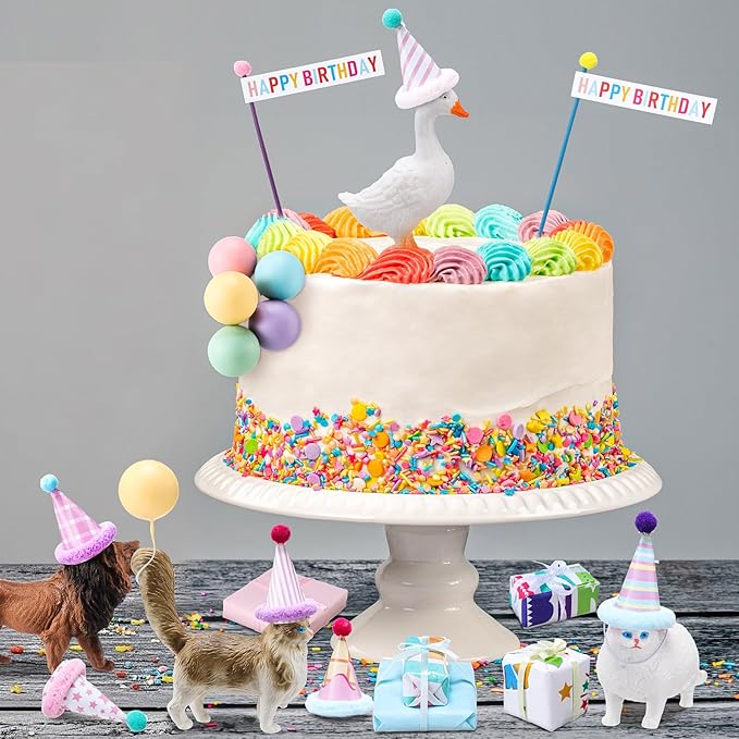 Weysat 22 Pcs Animal Birthday Party Decorations Animal Cake Cupcake Toppers with Mini Hats Miniature Flags Gift Boxes Balls for Jungle Safari Dollhouse Themed Birthday Party Favor Supplies, No Animals
