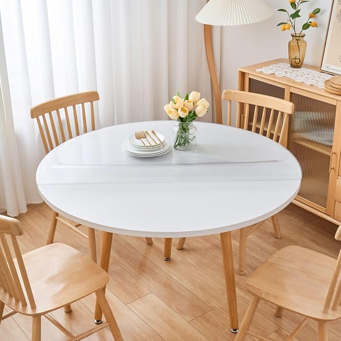 40 Inch Round Frosted Table Cover Protector, Frosted Round Table Protector for Dining Room Table, 1.5mm Thick Waterproof Round Plastic Vinyl Pad