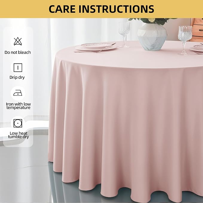 6-Pack Round 90-inch Dusty Pink Table Cloths, Solid Stain and Wrinkle Resistant Circular Tablecloth, Premium Plain Weave Polyester Fabric Table Linen Covers for Hotel, Banquet