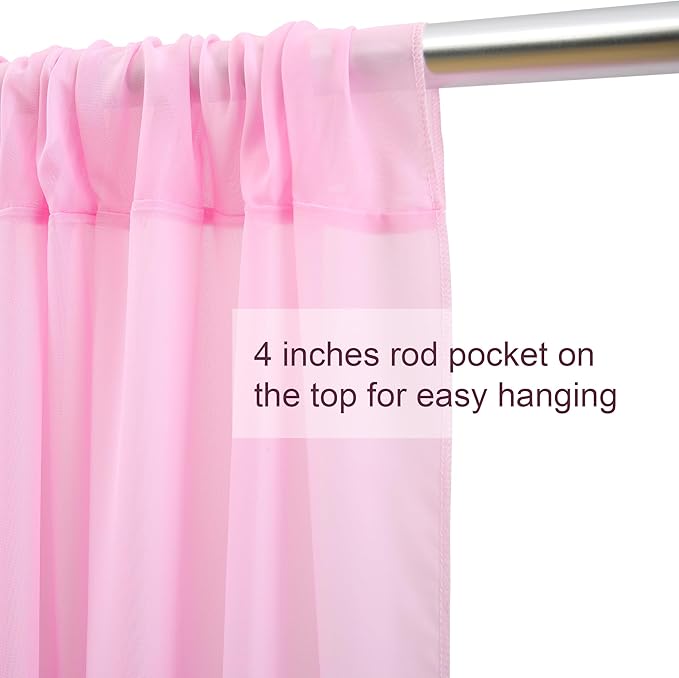 10ft x 10ft Pink Backdrop Drapes, Wrinkle-Free Sheer Chiffon Fabric Photo Draping Backdrop for Wedding Arch Party Ceremony Galentines Day Decorations