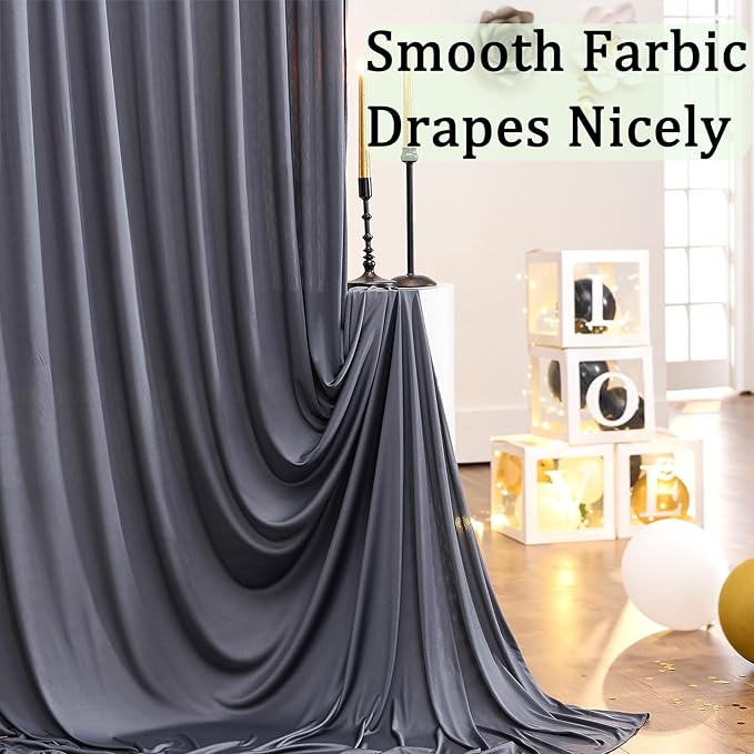 10ft x 10ft Wrinkle Free Charcoal Backdrop Curtains for Parties, Polyester Photo Backdrop Drapes 2 Panels 5x10ft for Wedding Birthday Party Photography Background Backdrop Stand
