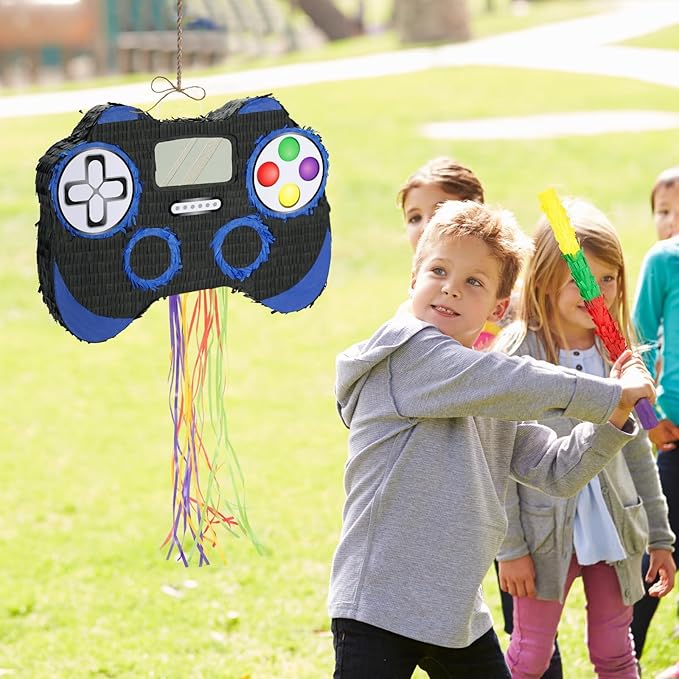 WERNNSAI Video Game Piñata - Game Controller Piñata Bundle with Blindfold and Bat for Boys Kids Piñata Gaming Theme Party Decoration Supplies Pull String Piñata for Birthday Party Celebration Blue