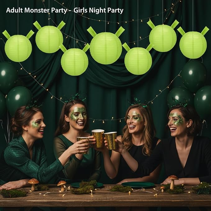 Swamp Party Decorations Green Paper Lanterns Chinese Hanging Round Paper Lanterns Decorative for Birthday Wedding Baby Shower Decorations