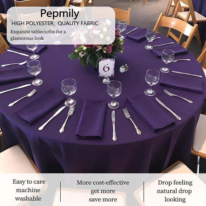8 Pack Purple Round Tablecloth 90 Inch Round Table Cloth, Wrinkle Resistant and Washable Tablecloth Polyester Fabric Table Cloth Round Cover for Dining Wedding Banquet Party