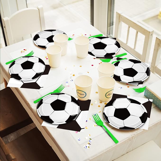 50 Guests Soccer Plates and Napkins Party Supplies Soccer Birthday Party Decorations Disposable Tableware Set Soccer Ball Dinnerware Favor for Party Decoration Favors, 200PCS