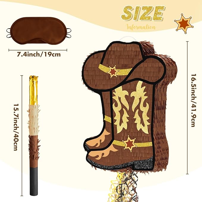 WERNNSAI Western Cowgirl Boot Piñata - Cowboy Hat Piñata Game Western World Theme Party Decorations for Adults Kids Birthday Farm Horse Rodeo Party Supplies with Bat Blindfold