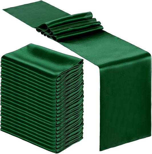Bencailor 24 Pcs Dark Green Satin Table Runner Bulk 12 x 108 Inches Long Table Runners Bright Smooth Fabric Tablecloth for Wedding Banquet Birthday Spring Graduation Party Decorations