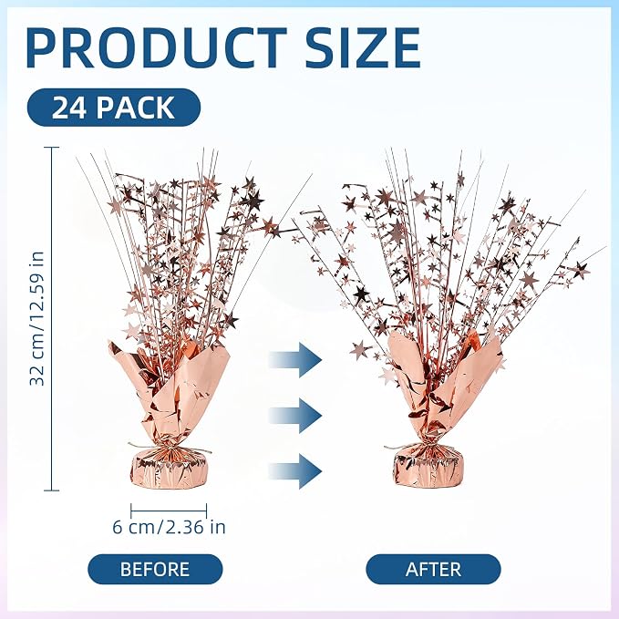 24 Pack Rose Gold Metallic Foil Spray Centerpiece Star Table Decoration Burst Table Centerpieces for Birthday New Year Wedding Anniversary Graduation Party Supply (Rose Gold)