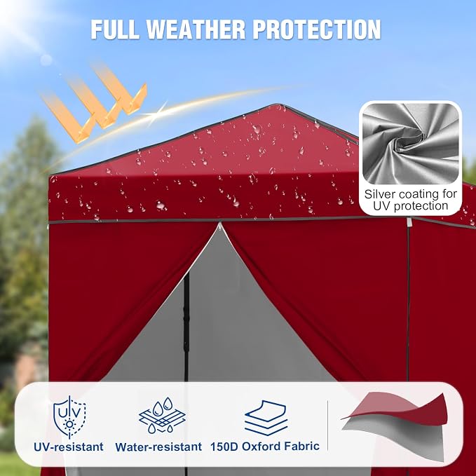 6x4 Pop Up Canopy Tent with Four Wall Panels, Instant Portable Beach Canopy, Outdoor Tent with Carry Bag for Camping, Sports, Tailgating, Events, Burgundy