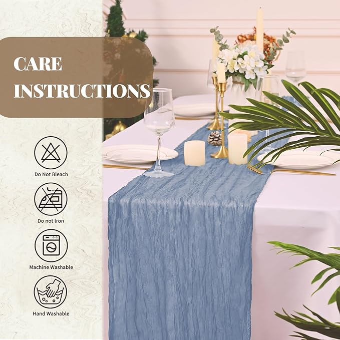 12 Pack Dusty Blue Table Runner, Cheesecloth Table Runner Long Romantic Semi Sheer Rustic Boho Gauze Table Runners for Wedding Bridal Shower Birthday Party Decorations(17.7×108 Inch)
