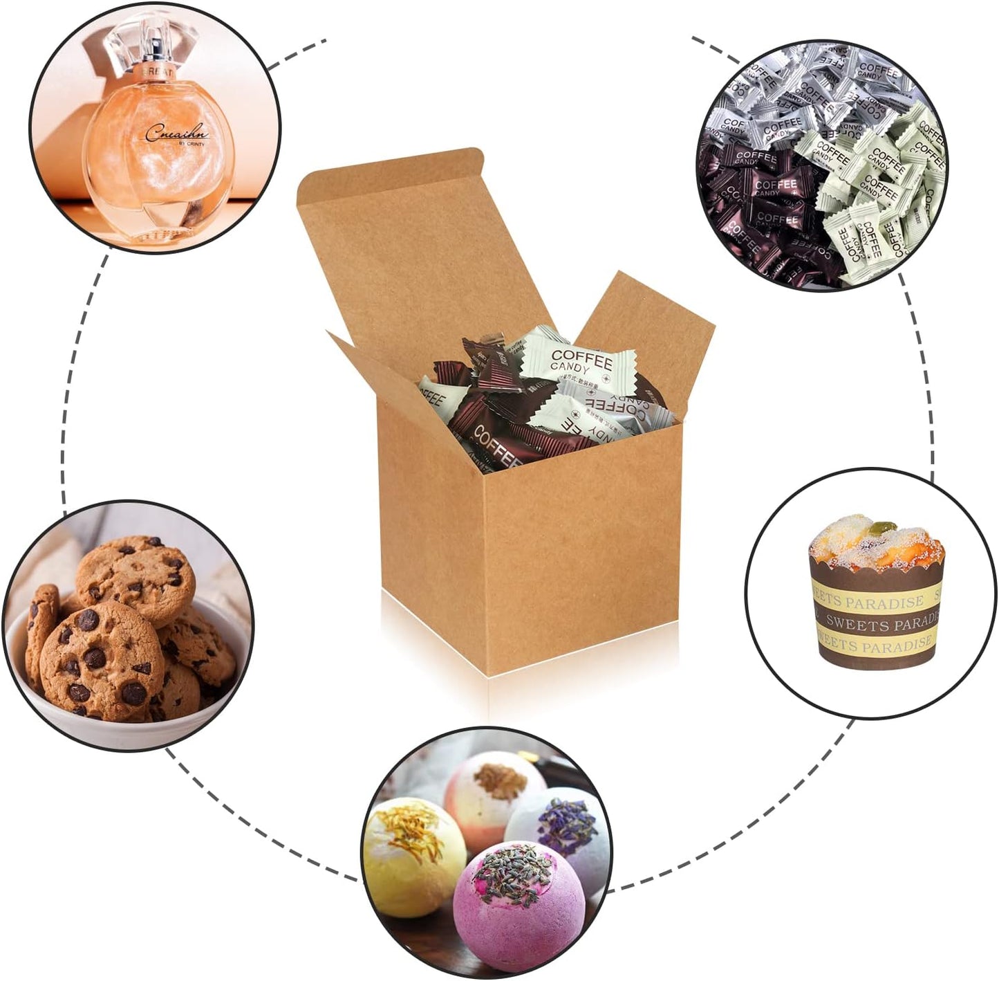 100 Pack Small Gift Boxes, 3x3x3 Inches Favor Boxes Brown Paper Gift Boxes with Lids for Presents, Crafting, Cupcake Boxes, Gifts, Candy Boxes for Wedding Party Bridal Shower Baby Shower Favors