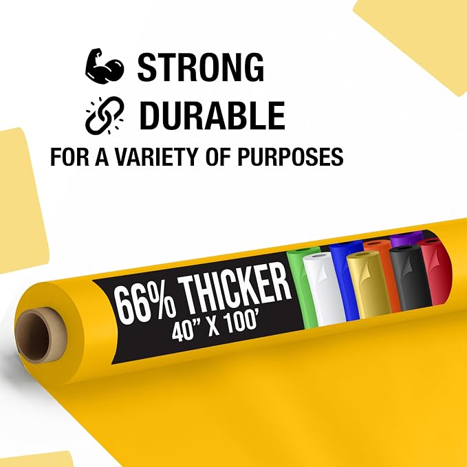 Party Solids 66% Thicker Premium Yellow Plastic Table Cover Roll 40" X 100' Table Cloth Plastic Cover Roll Quality Thick Banquet Rolls Disposable Tablecloth Rolls Strong American Based Company
