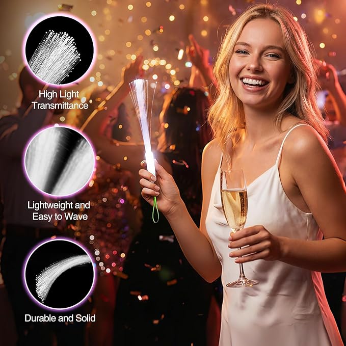 50Pcs White Fiber Optic Wands, Led Cold Sparklers Wedding Send Off Ideas, 3 Flashing Modes Wedding Glow Sticks for Reception, Light up Wands, Fiber Optic Lights for Party Favor