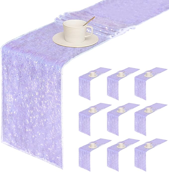 Sugargirl 10 Packs 12 x 72 inches Sequin Table Runner, Glitter Mermaid Lavender Table Runner for Birthday Party Supplies Wedding Holiday Celebration Event Decorations