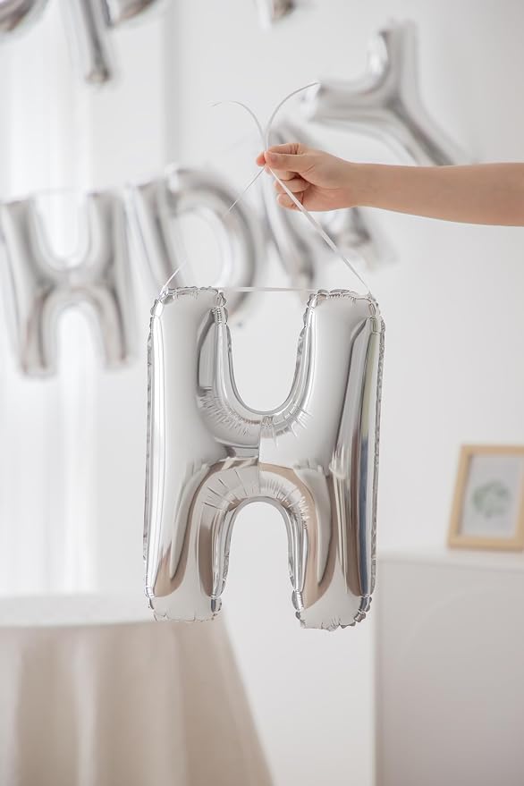 Silver Happy Birthday Banner Foil Letter Balloon, 14 Inch 3D Inflatable Party Decor Reusable Mylar Foil Letters, Birthday Decorations for Women Men Kids (Birthday Banner 3)