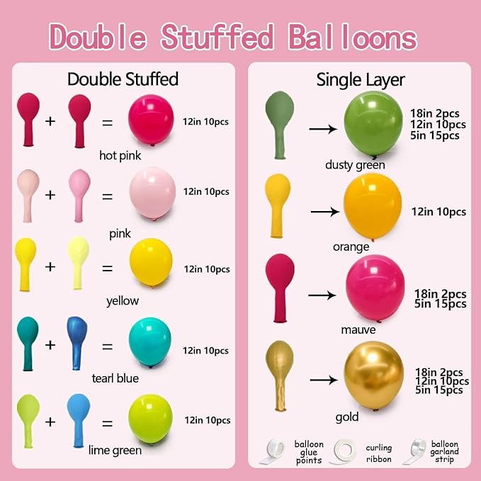 Tropical Balloons Arch Double Stuffed Hot Pink Green Balloons Pastel Yellow Orange Gold Balloon Garland Teal Blue Balloon for Birthday Baby Shower Hawaiian Summer Luau Easter Party Decorations