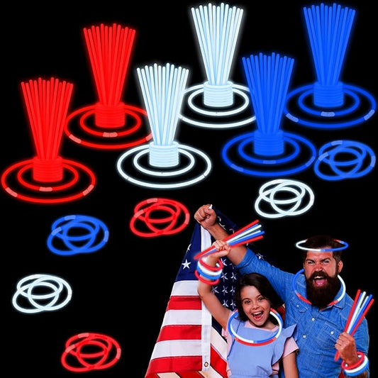 Bulk Fourth of July Red White Blue Glow Sticks 500 PCS, Patriotic Light Up Bracelets Necklaces Accessories for Kids, Glow Party Favors Supplies Decorations for 250th Anniversary, 4 of July Parade,Pool