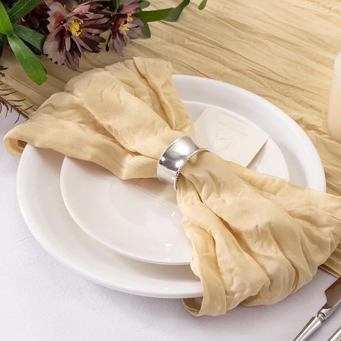 50 Pack Champagne Cheesecloth Napkins Washable Spring Summer Cloth Napkins Set of 50 Bulk 21x21 Inches for Wedding Baby Bridal Shower Birthday Dinner Party Table Decor