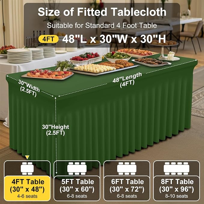 Smiry Spandex Tablecloth, Elastic Fitted Stretch Tablecloth for 4FT Rectangle Tables, Waterproof Washable Table Cover Skirt for Outdoor, Wedding, Banquet & Parties (Olive Green, 48Lx30Wx30H Inch)