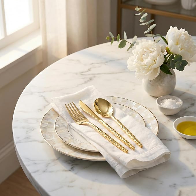 360PCS Hammered Gold Plastic Silverware, Heavy Duty Plastic Utensils | Heavyweight 120 forks, 120 spoons, 120 knives disposable cutlery Elegant Plastic flatware for wedding catering party