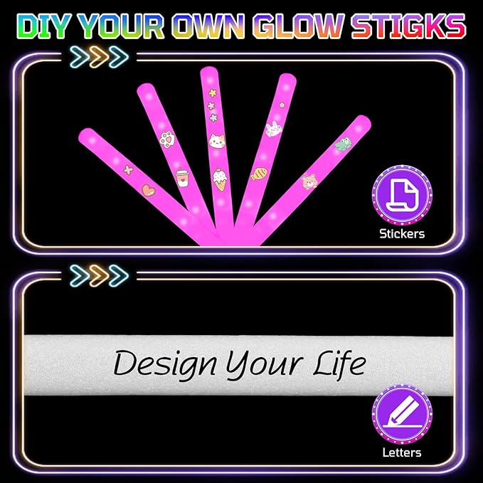 Foam Glow Sticks Bulk, 40 Pack Pink Light Up Foam Sticks 3 Modes Flashing, Glow Party Supplies for Valentine's Day, Mardi Gras, Wedding,Raves, Carnival, Concert, Bar
