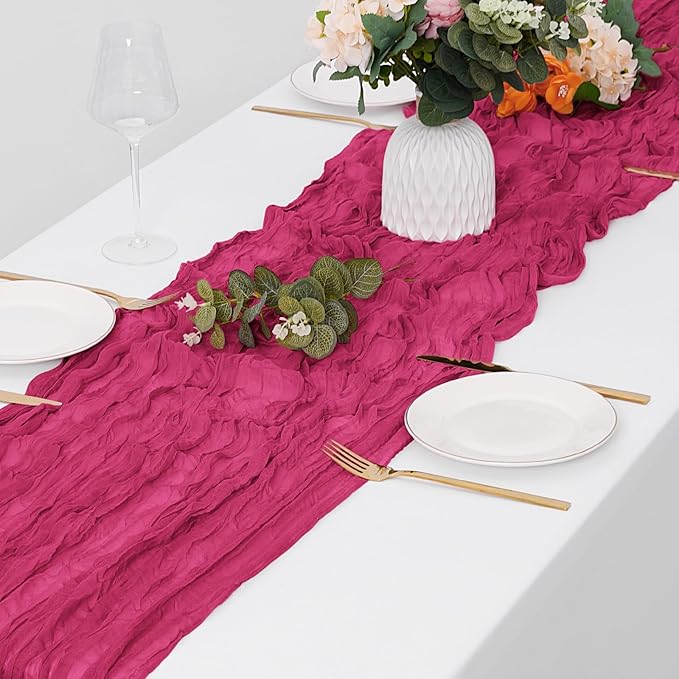 30 Pack Hot Pink Cheesecloth Table Runner 17 x 108 inch Cheese Cloth Table Runners 9ft Pink Table Runner Rustic Romantic Sheer Gauze Runner for Wedding Party Baby Shower Table Decoration