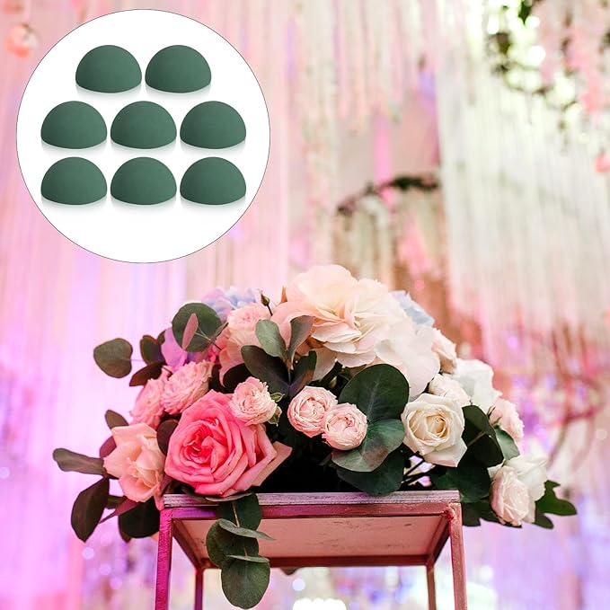 Shihanee 8 Pcs Half Ball Floral Dry Foam Green Round Foam Block Dry Balls Large Flower Craft for Artificial Plant Bouquet Arrangement DIY Craft(3.54 x 1.77 Inches)