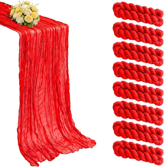 8 Pack Red Cheesecloth Table Runner 21x120 Inch Gauze Table Runners Reusable Polyester 10ft Boho Rustic Cheese Cloth Table Runner for Wedding Party Baby Shower