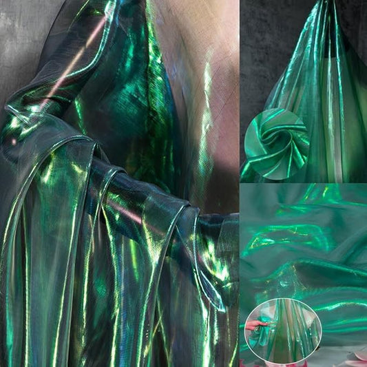 11 Yards Inky Green Iridescent Organza Fabric - 59" Wide | Sheer Shiny Organza for Wedding Decorations, Party Supplies, Fairy Costumes, Doll Clothes, Craft & Sewing Projects