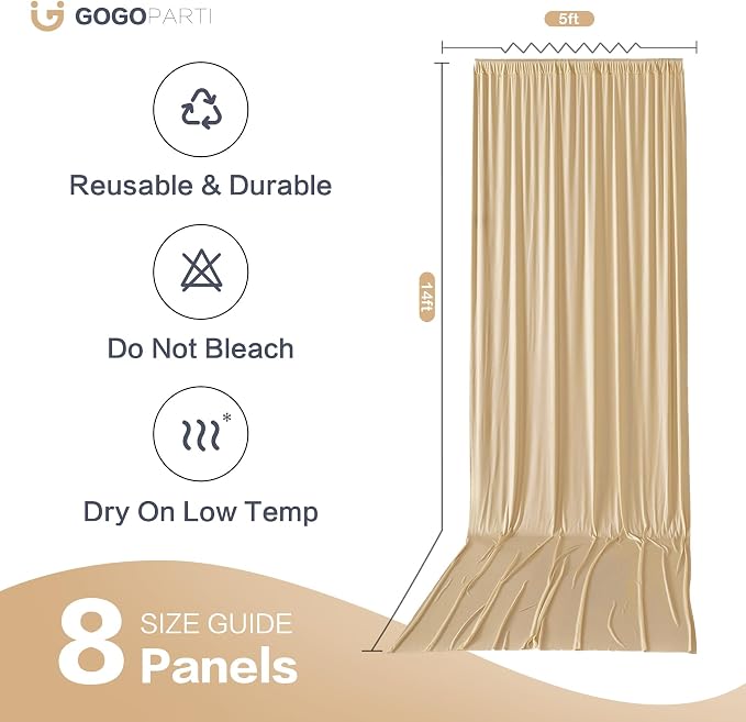 40x14ft Beige Backdrop Curtains for Wedding Party, 8 Panels 14 ft Long Back Drop Cloth, Wrinkle-Free Polyester Drapes for Birthday, Baby Shower, Stage Photography Background