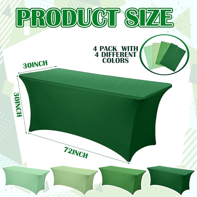 Frienda 4 Pcs Gradient Green Tablecloth Milk Silk 71 x 30'' Gradient Green Table Cloth Rectangle Table Cover for Birthday Wedding Baby Shower Banquet Picnic Holiday Party Decorations