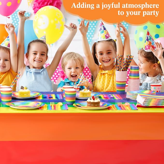 Funnymoom 452 Pcs 50 Guests Pride Party Supplies Decoration, Rainbow Pride Paper Plates Napkins Cups Tablecloth Cutlery Straws Gay Lgbt Disposable Tableware Sets for Rainbow Birthday Table Decoration