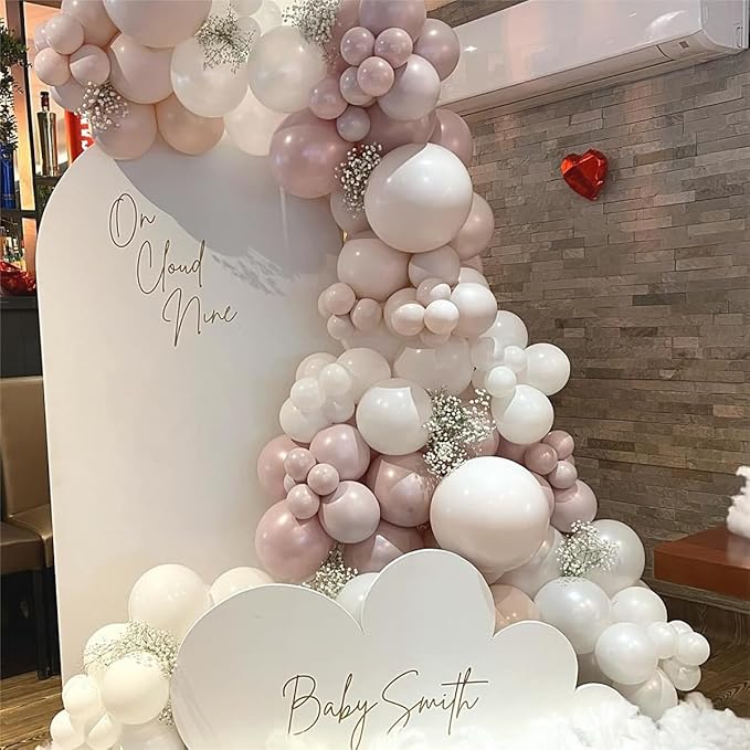 Dusty Pink White Balloon Garland Arch - Double Stuffed White Pearl Balloons for Neutral Wedding Baby Shower Engagement Birthday Party Decorations