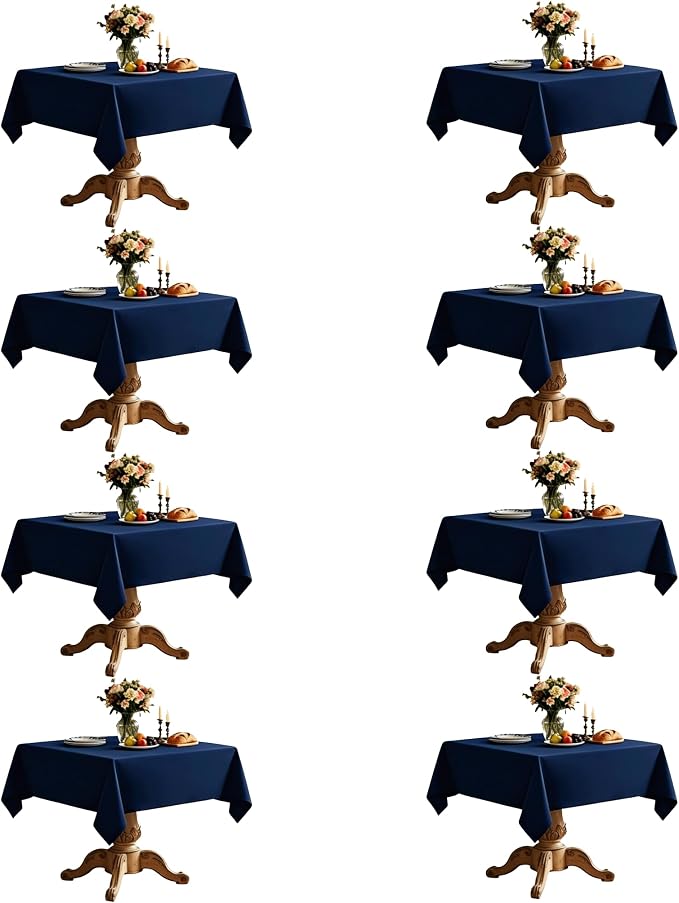 8 Pack Navy Blue Square Tablecloth 54x54 Inch Table Cloth for Square Tables, Wrinkle Resistant Washable Polyester Fabric for Dining Banquet Wedding Party
