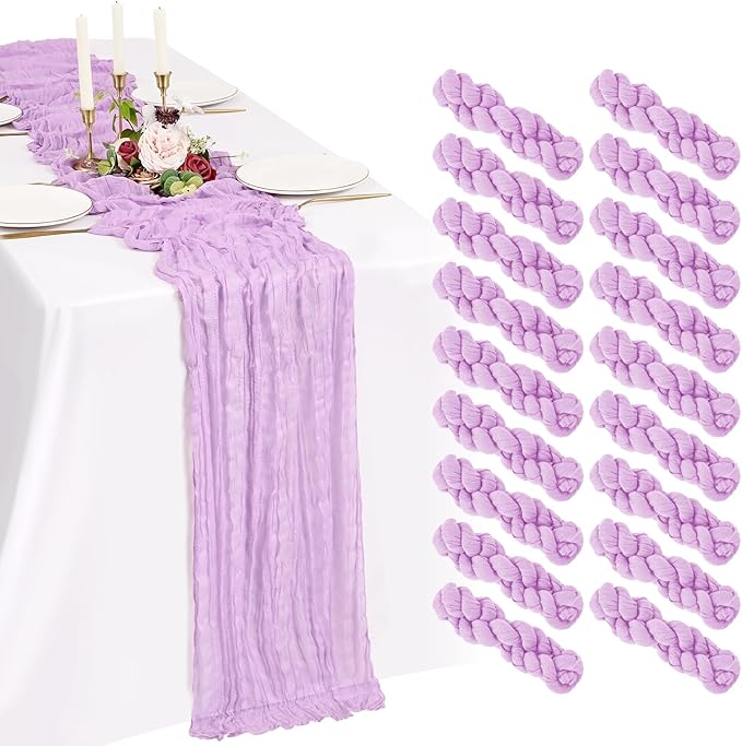 18 Pack Cheesecloth Table Runner 10FT Lilac Purple Table Runner Lavender Boho Gauze Cheese Cloth Table Runners Long Rustic Sheer Table Decorations for Wedding Party Baby Bridal Shower Birthday Holiday