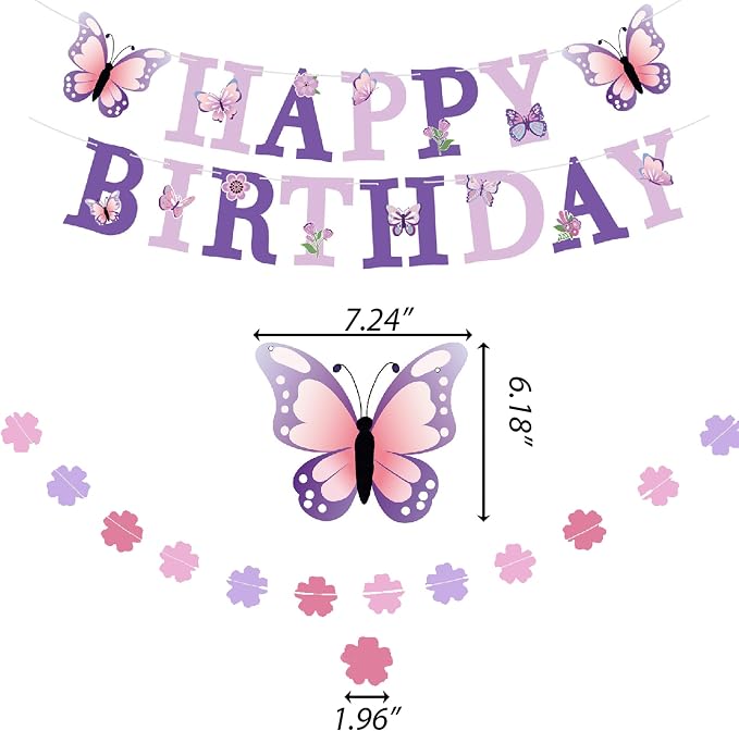 Butterfly Themed Happy Birthday Party Decorations, Plates Napkins Cups Tableware, Colorful Butterflies Backdrop Tablecloth, Happy Birthday Banner Cake Topper Colorful Printed Balloons for Kids Adults