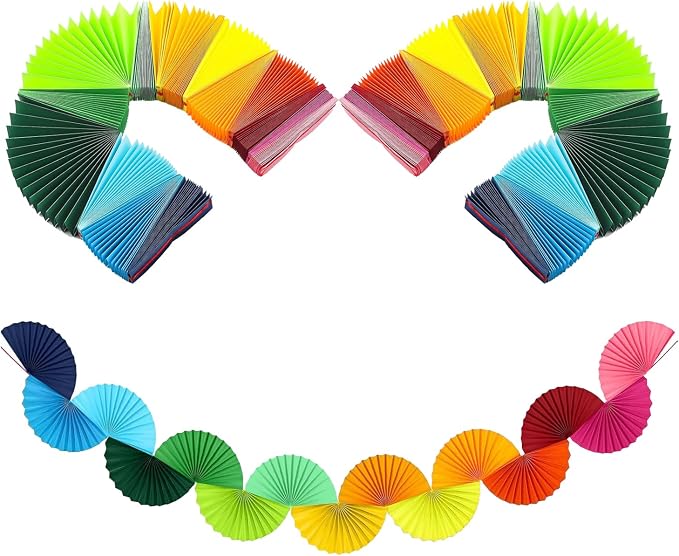 3 Pack Paper Fans Garland, 15.6ft Rainbow 3D Paper Fan Background Ceiling Hanging Decorations for Birthday Party Bachelorette Wedding Party Supplies