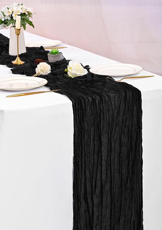 8 Pack Black Table Runner 10FT Cheesecloth Table Runner Boho Gauze Table Runners Long Rustic Sheer Fabric Table Runners for Wedding Party Bridal Shower Farmhouse & Home Decor