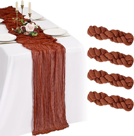 4 Pack Cheesecloth Table Runner 10FT Terracotta Fall Table Runner Boho Gauze Cheese Cloth Table Runners Long Rustic Sheer Table Decorations for Wedding Party Baby Bridal Shower Birthday Holiday Home