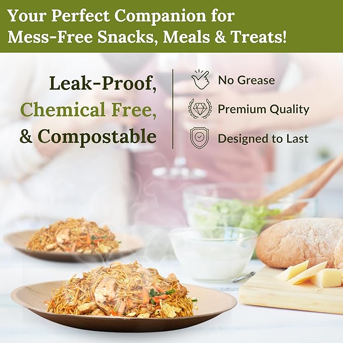 7" Round Bamboo Plates - 50 Pack Disposable Bamboo Plate, Compostable & Eco-Friendly Plates, Natural Bamboo Style, Sturdy & Leak Resistant, Bulk Party Pack for Picnics, Events & Weddings