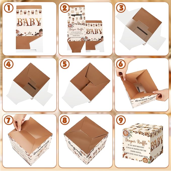 Teling 51 Pieces Coffee Beans Diaper Raffle Tickets Box with Card Baby Shower Decorations Gender Reveal Holder Box for Girl Boy Diaper Raffle Party