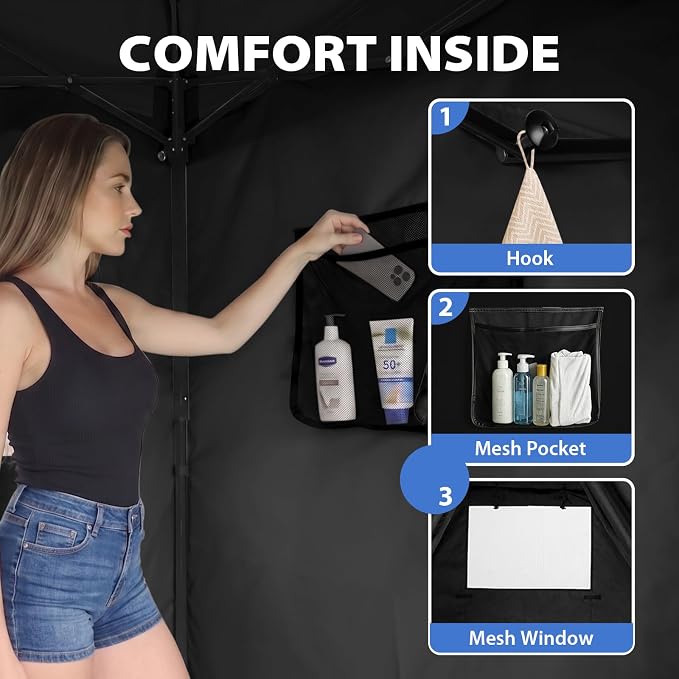 EAGLE PEAK 4x4 Pop Up Changing Tent, Flat Top Changing Room, Black | Portable, Privacy Tent, Pool Cabana, Dressing Room, Shower & Toilet Use, Opaque Fabric, Instant Setup, Photoshoots, Camping