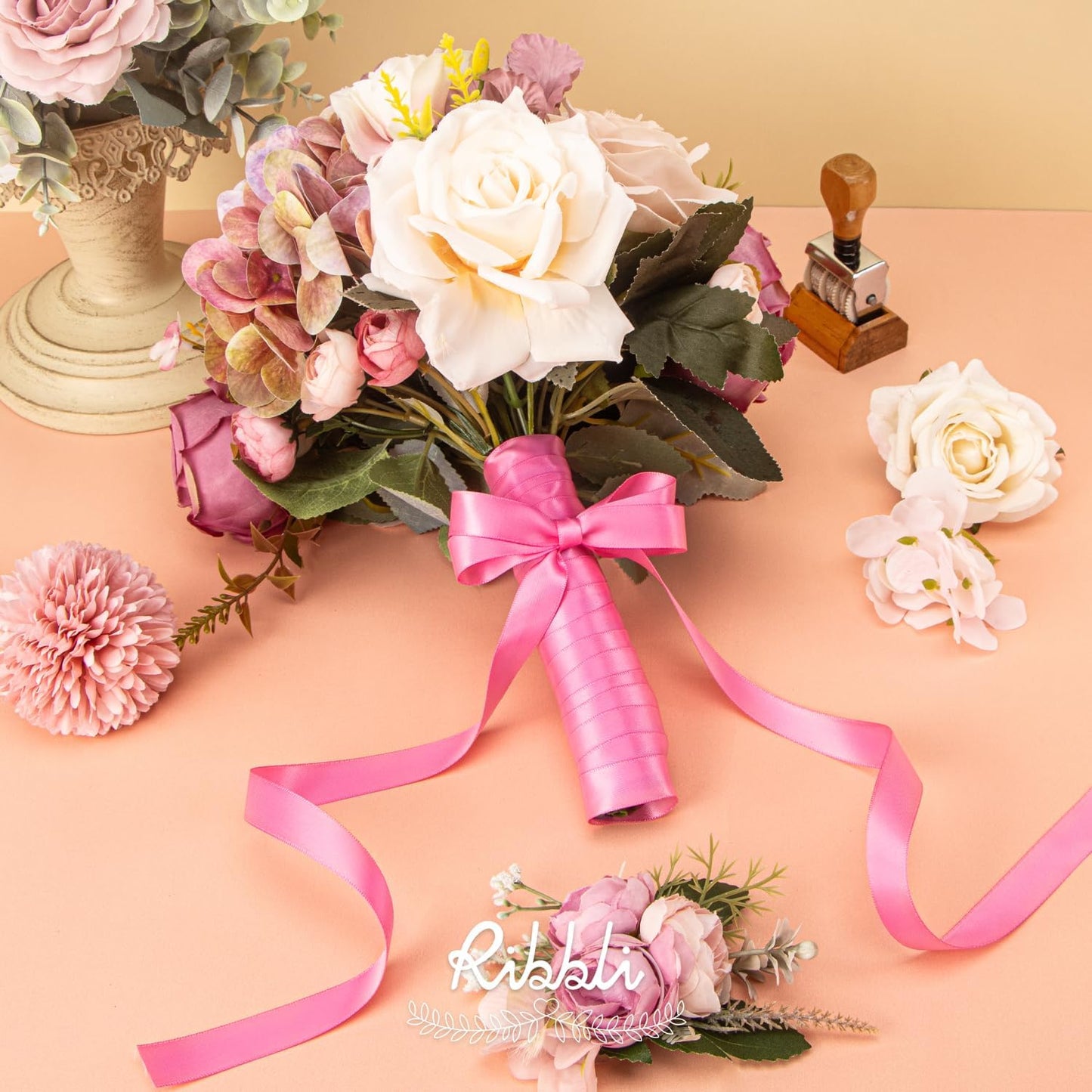 Ribbli Hot Pink Satin Ribbon 5/8 inch x Continuous 25 Yards,Double Faced Satin Use for Craft, Gift Wrapping, Christmas Ornaments, Hair Bows, Bouquet Bows